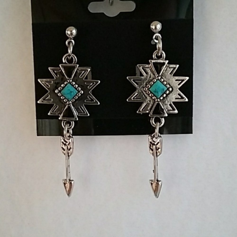 Womens Aztec silver hook earrings